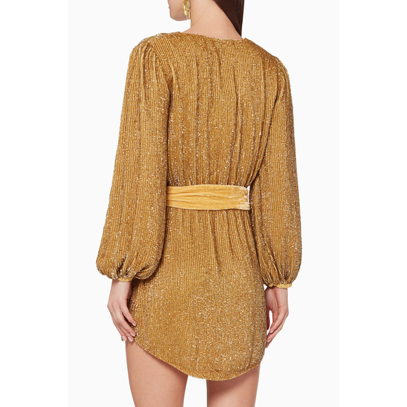 Retrofête Julie Sequin Mini Dress Gold Size S - Picture 2 of 11